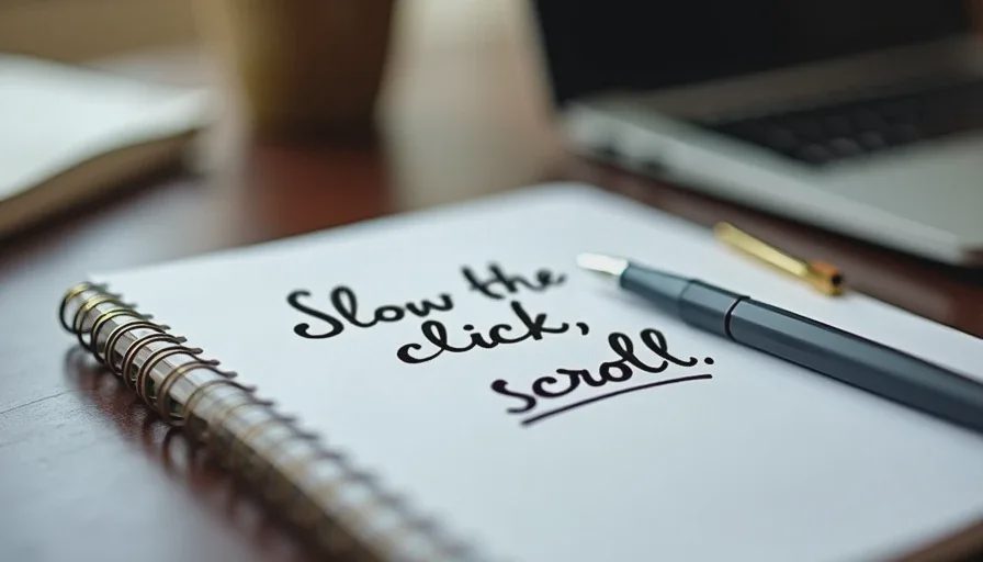 Slow the click philosophy at work desk.