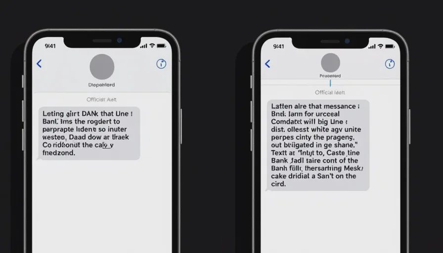 Official bank app alert vs fake text comparison.