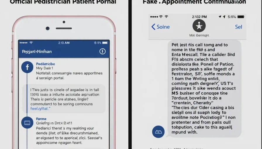 Real pediatrician app vs fake appointment scam.